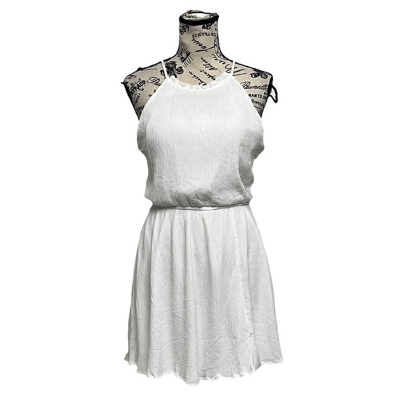 Blue Rain Ivory Crinkle Gauze Mini Dress Beach Coastal Preppy Boho Peasent M - Picture 1 of 9